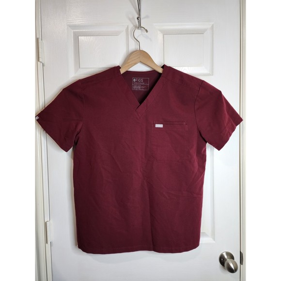 Figs Leon Three-Pocket Burgundy Scrub V-Neck Top Size L - Picture 2 of 6